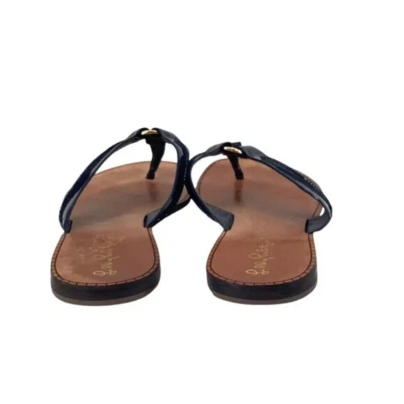 Lilly Pulitzer McKim Sandal True Navy Blue & Brown Leather Upper 10M - Picture 3 of 6